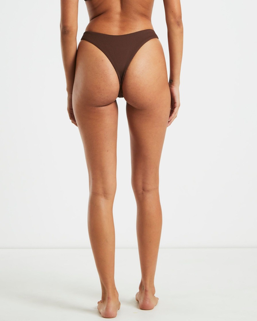 Hot SUBTITLED Rib Cheeky Cut Bikini Bottoms In Chocolate Brown