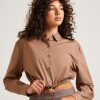 Hot ALICE IN THE EVE Lucy Drawstring Poplin Long Sleeve Shirt In Chocolate