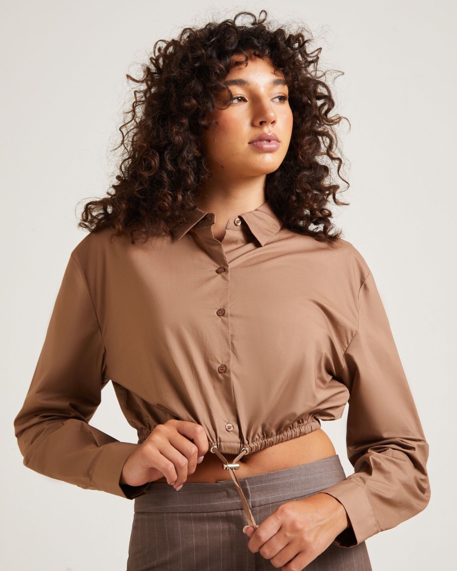 Hot ALICE IN THE EVE Lucy Drawstring Poplin Long Sleeve Shirt In Chocolate