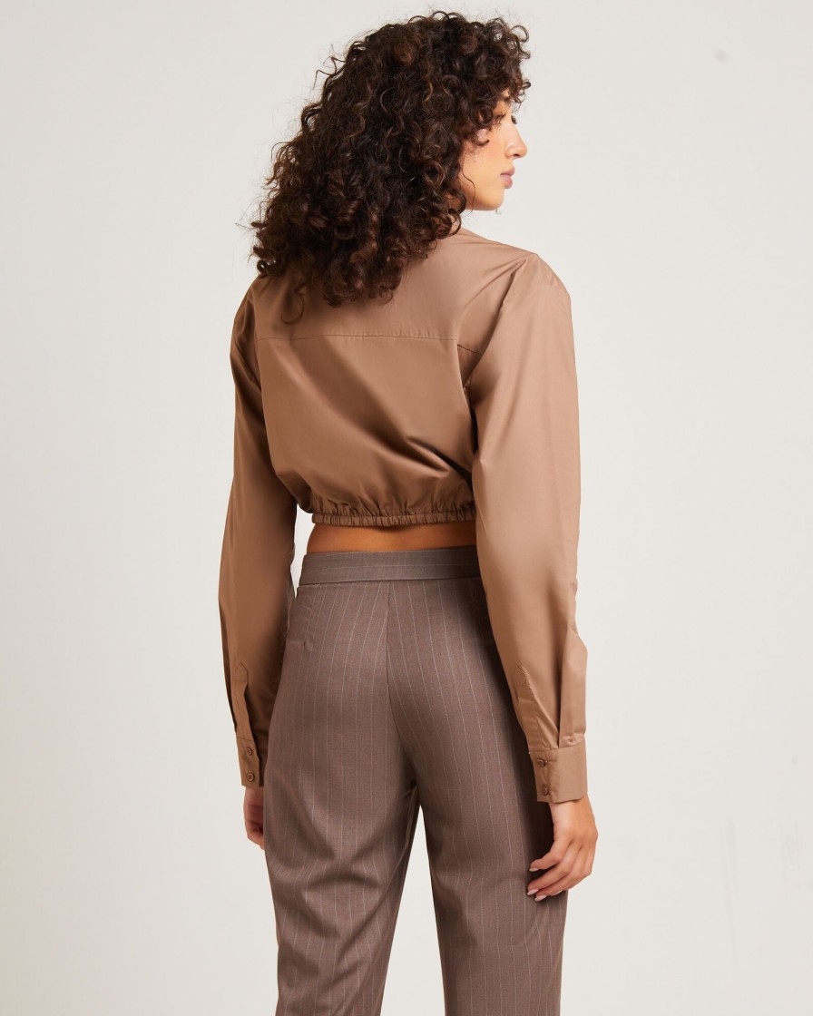 Hot ALICE IN THE EVE Lucy Drawstring Poplin Long Sleeve Shirt In Chocolate