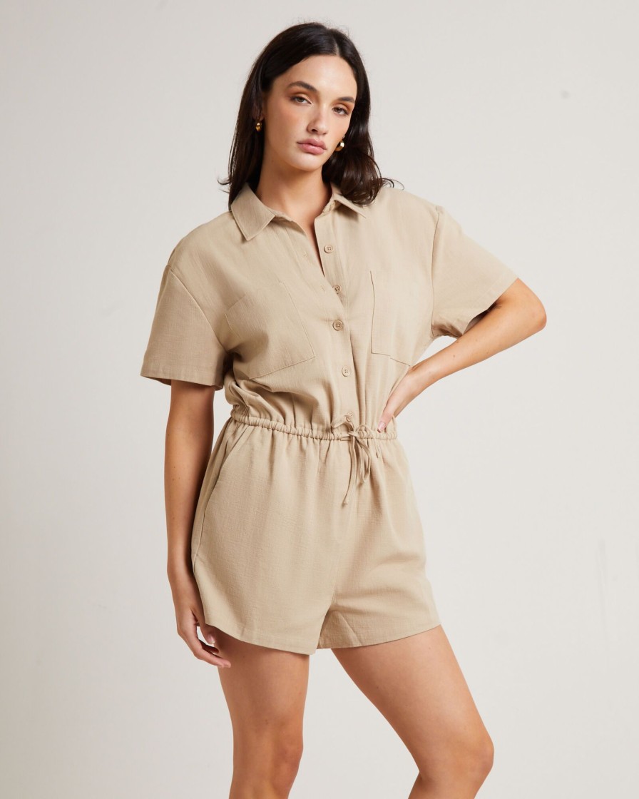 Online SUBTITLED Shelly Short Sleeve Playsuit In Oat