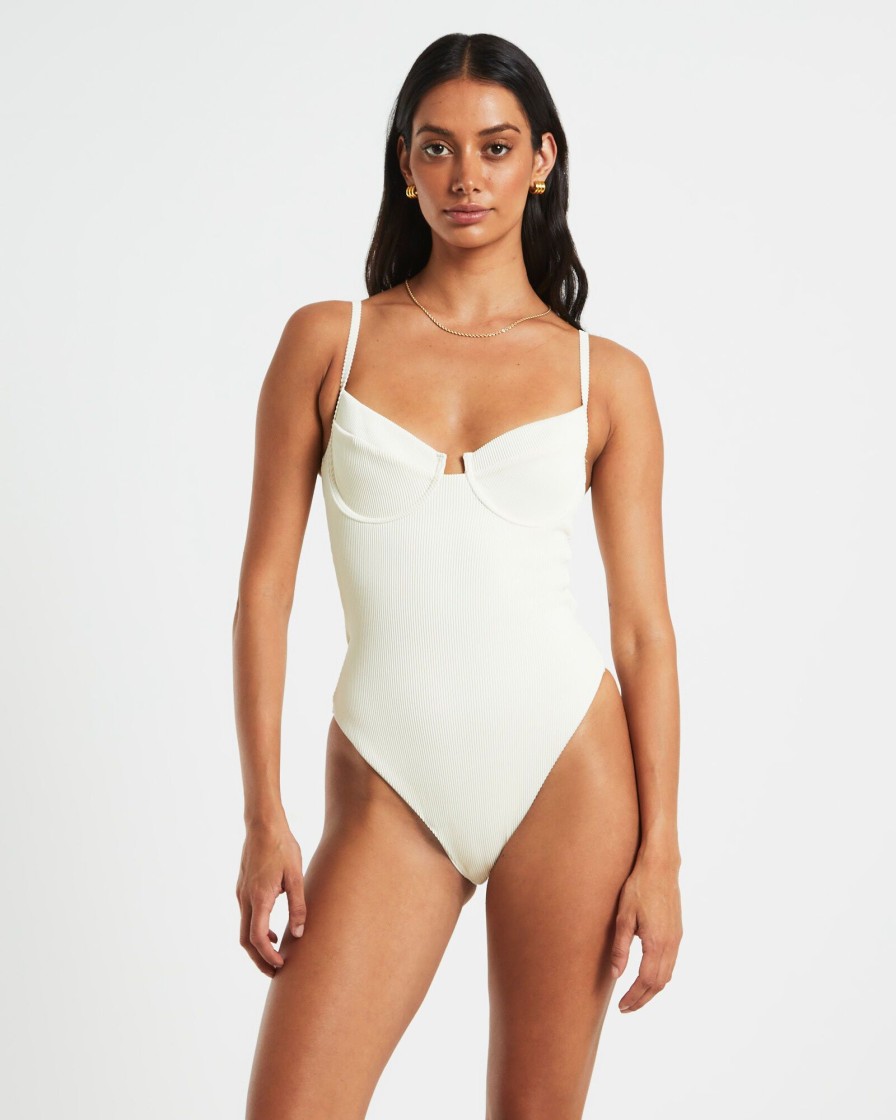 Hot SUBTITLED Rib Underwire One Piece In Almond