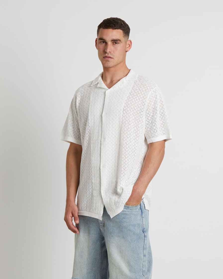 Clearance ARVUST Fugar Knitted Short Sleeve Resort Shirt In White