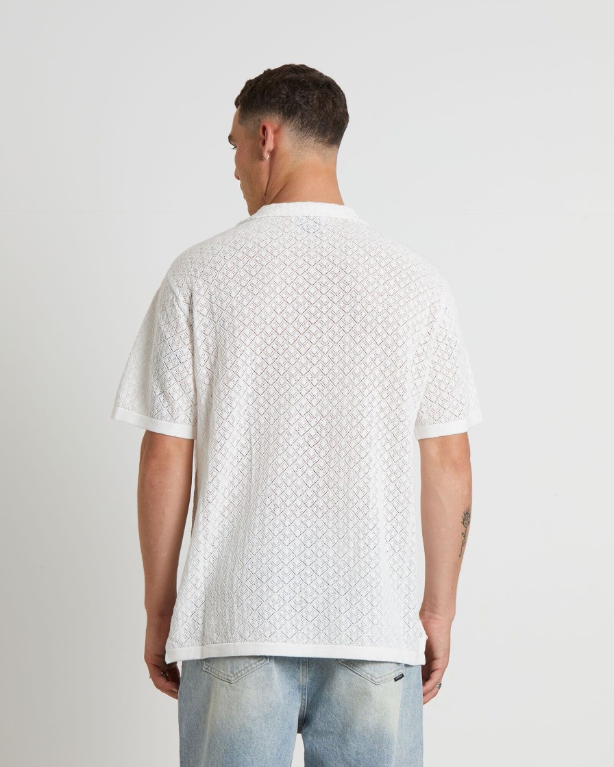 Clearance ARVUST Fugar Knitted Short Sleeve Resort Shirt In White