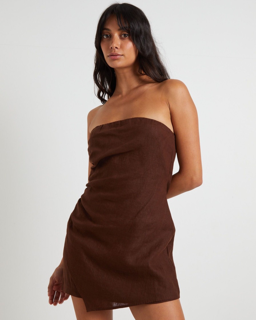 Hot SUBTITLED Lui Linen Mini Dress In Chocolate