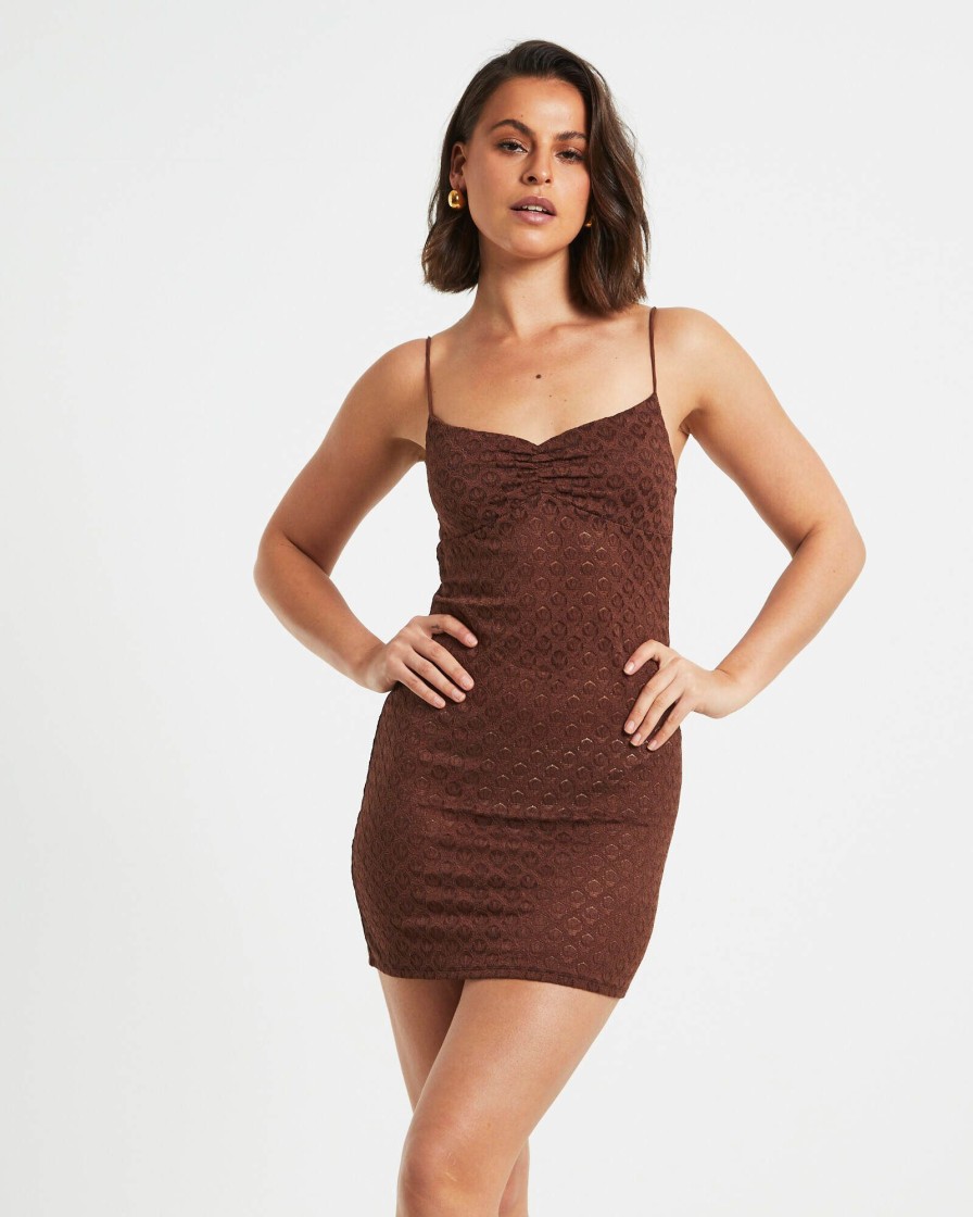 Online ALICE IN THE EVE Maya Lace Mini Dress In Chocolate Brown