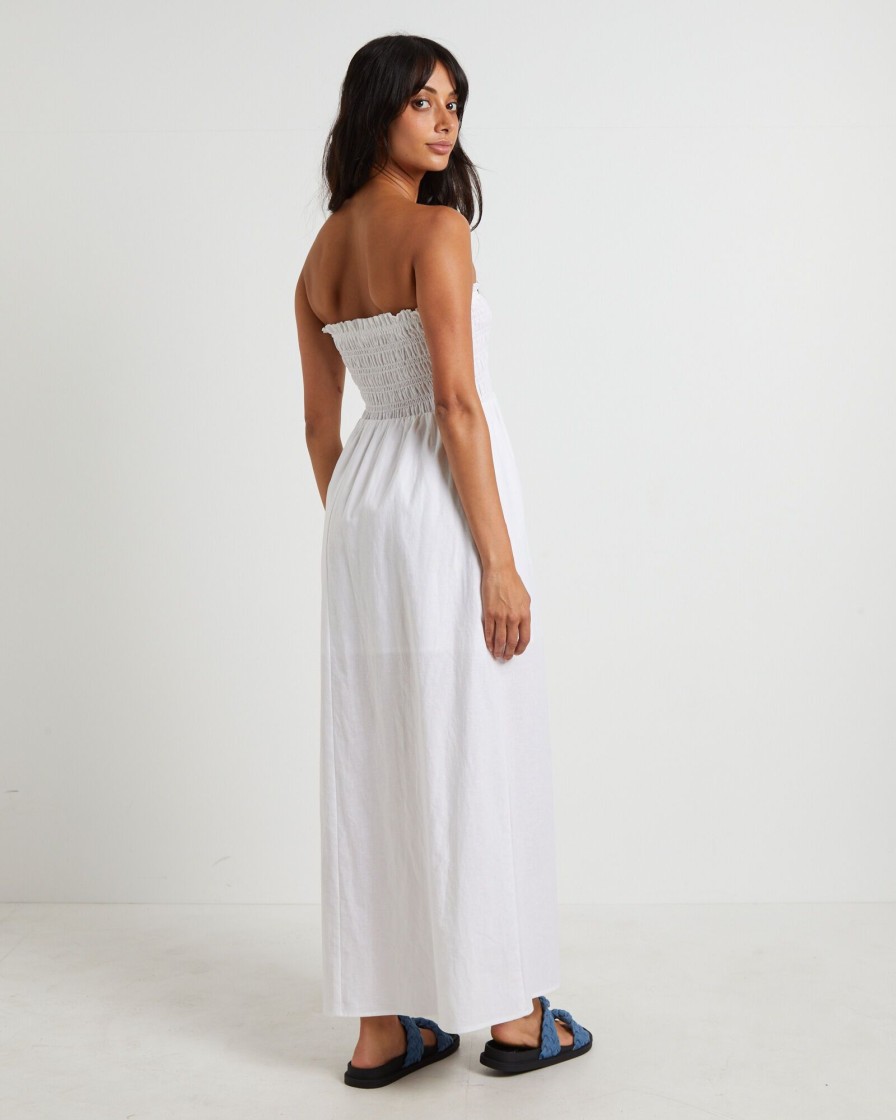 New SUBTITLED Esme Shirred Bandeau Maxi Dress In White