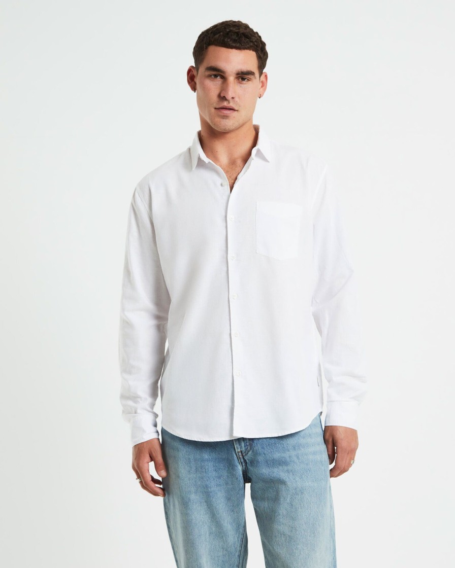 Best ARVUST Grover Long Sleeve Linen Shirt White