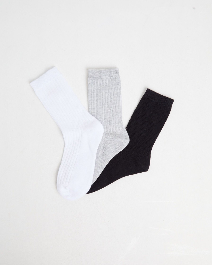 Wholesale SUBTITLED Rib Socks 3 Pack Grey/White/Black