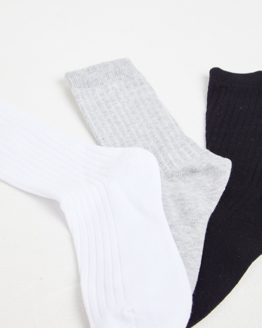 Wholesale SUBTITLED Rib Socks 3 Pack Grey/White/Black