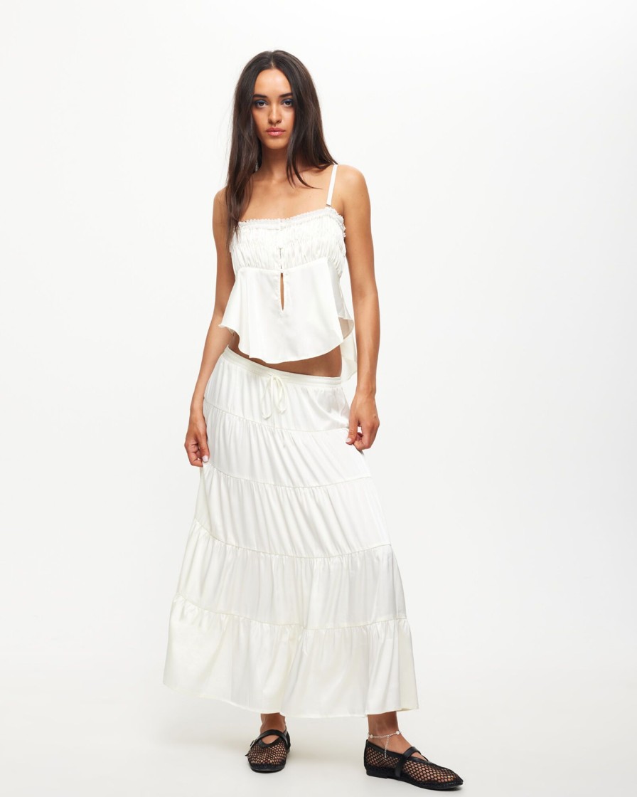 Online LIONESS Keira Tiered Midi Skirt In Porcelain