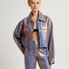 Hot CALVIN KLEIN Cropped Metallic Denim Shirt Jacket