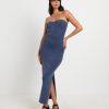 Hot NEON HART Kiah Acid Rib Knit Bandeau Midi Dress In Blue