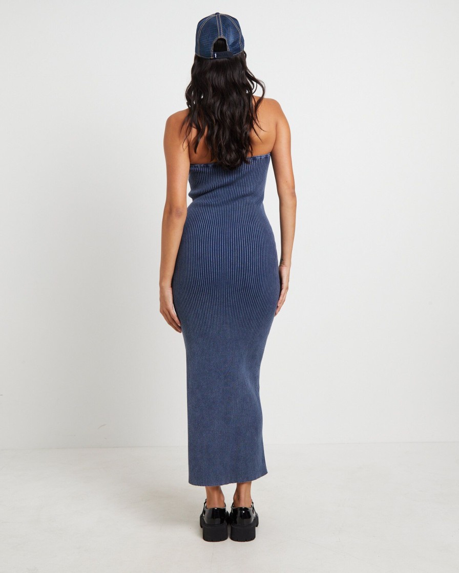 Hot NEON HART Kiah Acid Rib Knit Bandeau Midi Dress In Blue