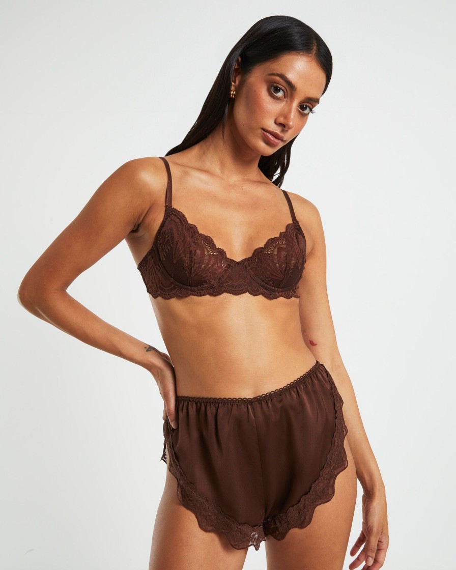 Clearance LOVE NOTES Exie Cheeky Runner Silky Shorts In Chocolate Brown