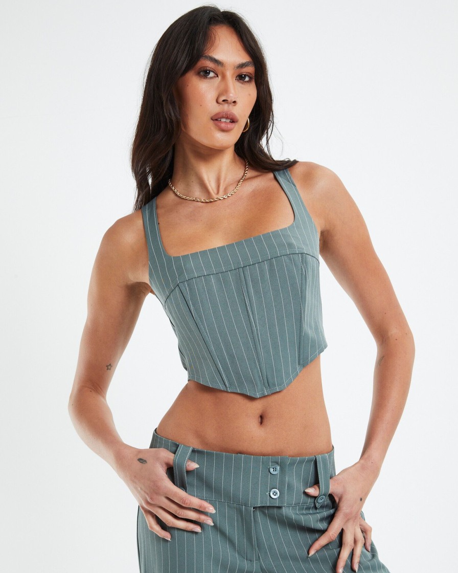 Online NEON HART Kristen Dipped Hem Square Neck Corset Top Green