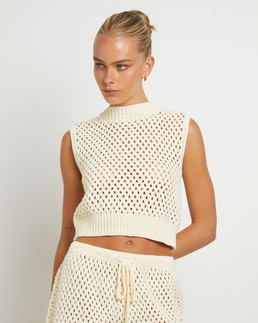 Wholesale FLEUR BY BLANCA STUDIO Isla Crochet Vest In Cream