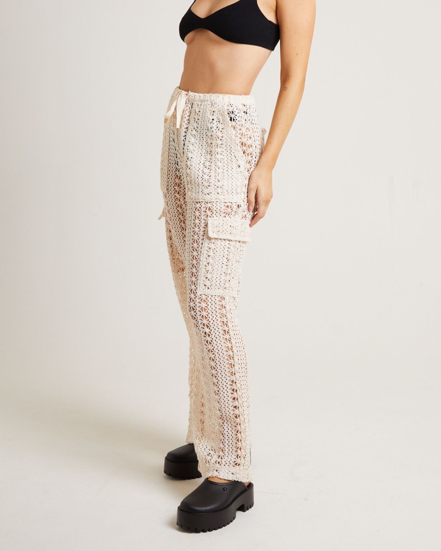 Clearance SUBTITLED Zulu Crochet Cargo Pants In Milky White