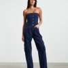 New INSIGHT Sabrine Strapless Denim Boiler Suit Ink Blue