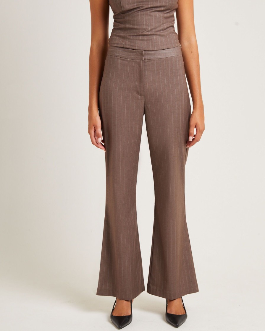 New ALICE IN THE EVE Jenna Pinstripe Straight Pants Chocolate