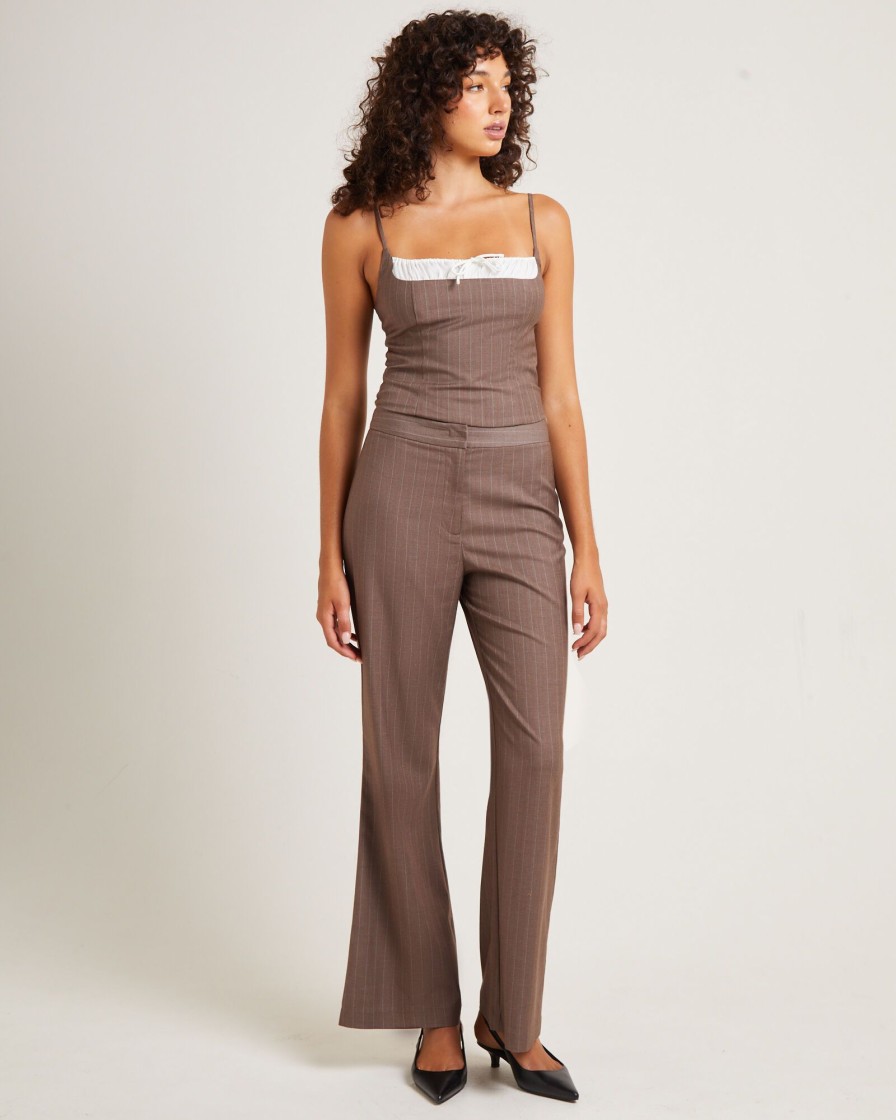 New ALICE IN THE EVE Jenna Pinstripe Straight Pants Chocolate