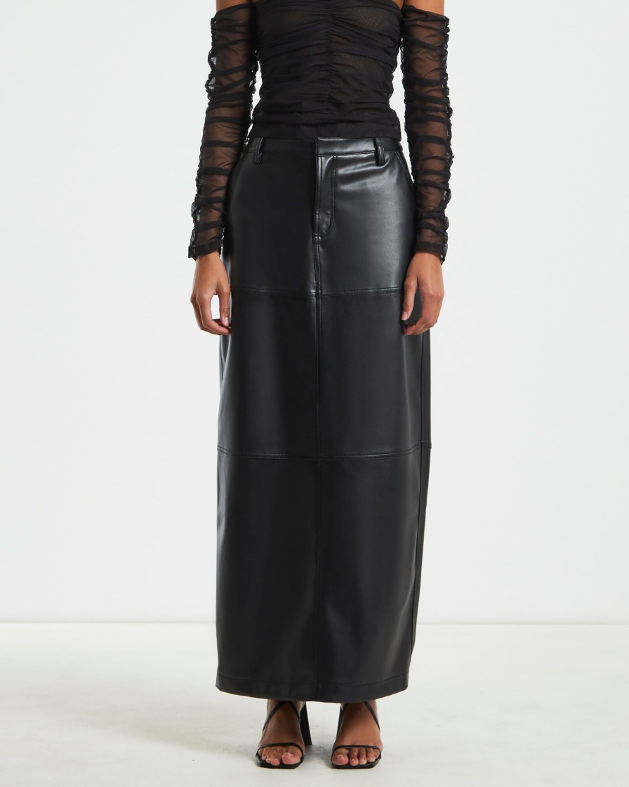 Clearance ALICE IN THE EVE Millie Leather Look Maxi Cargo Skirt Black