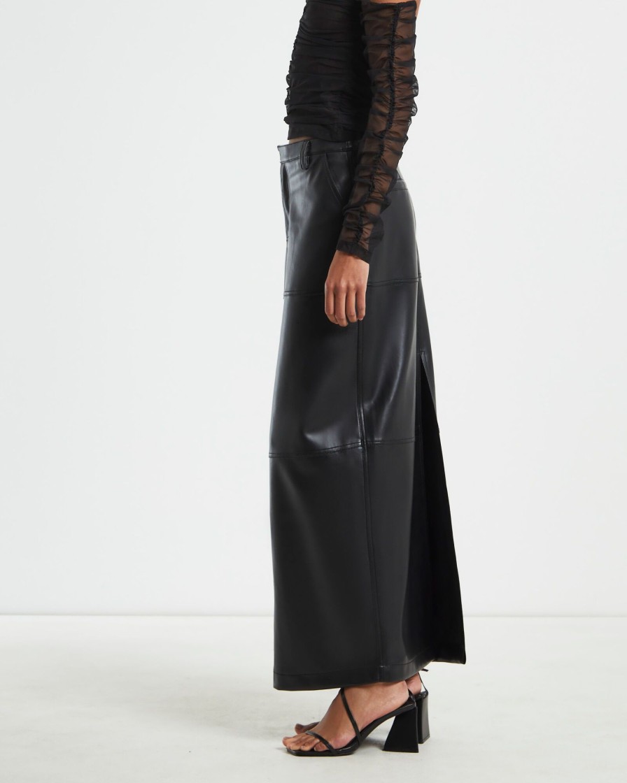 Clearance ALICE IN THE EVE Millie Leather Look Maxi Cargo Skirt Black