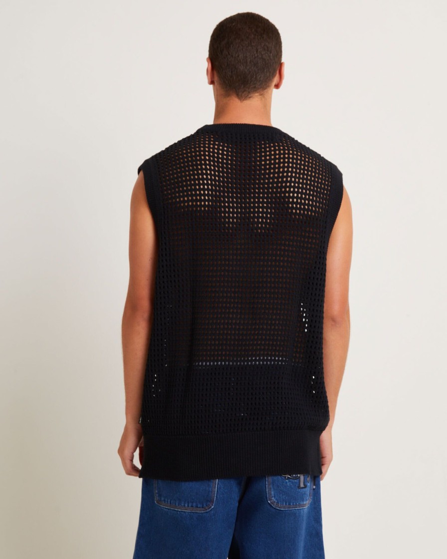 New BLACK NOISE WHITE RAIN Lydo Net Knit Vest In Black