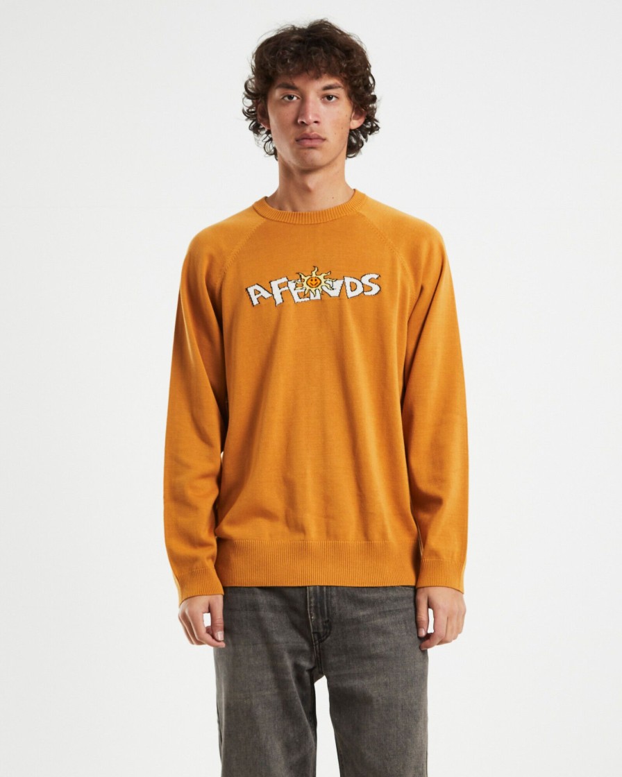 Hot AFENDS Farming Recycled Knit Crewneck Sweater In Mustard Yellow