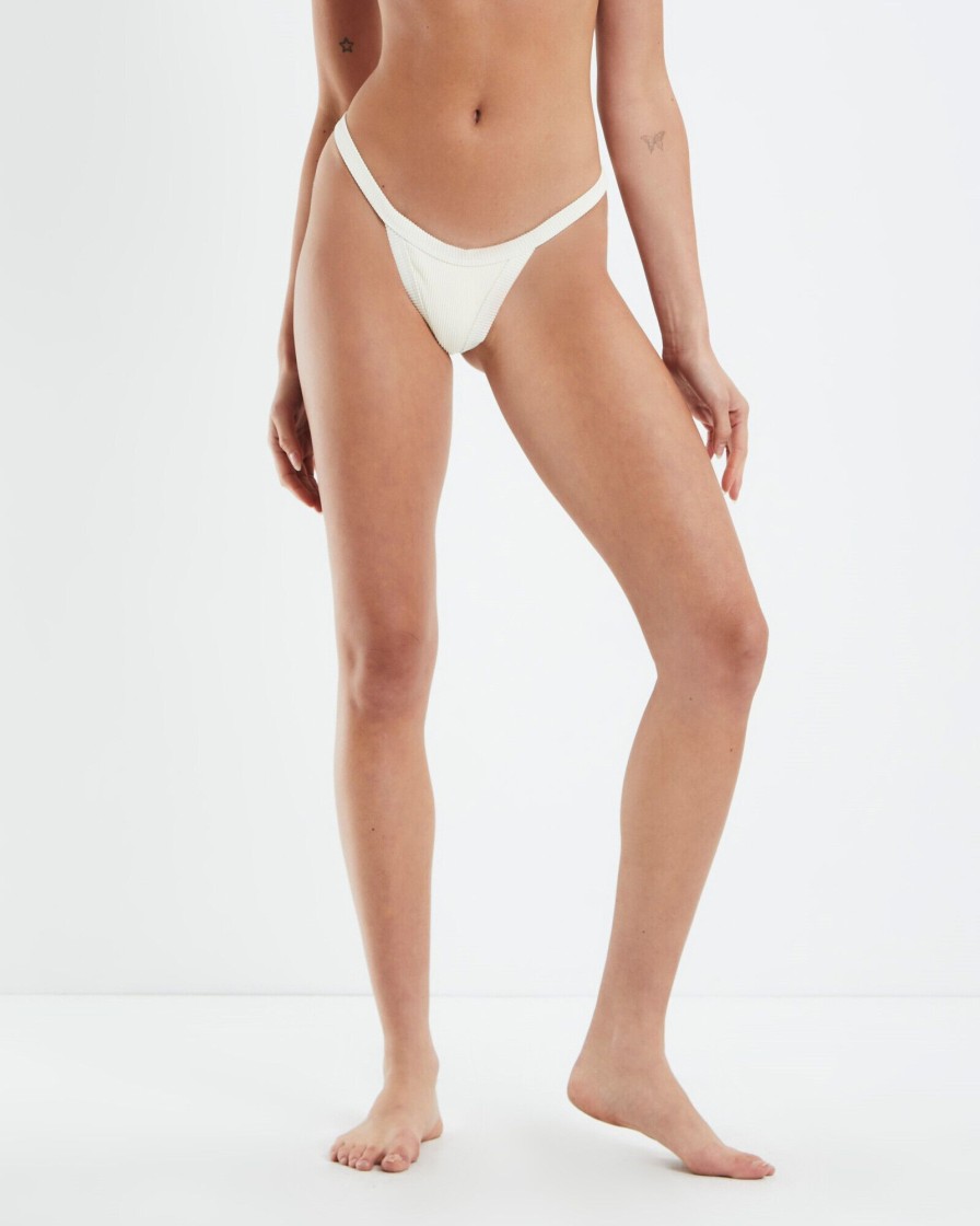 Online SUBTITLED Rib Fixed Skimpy Bikini Bottoms Almond White