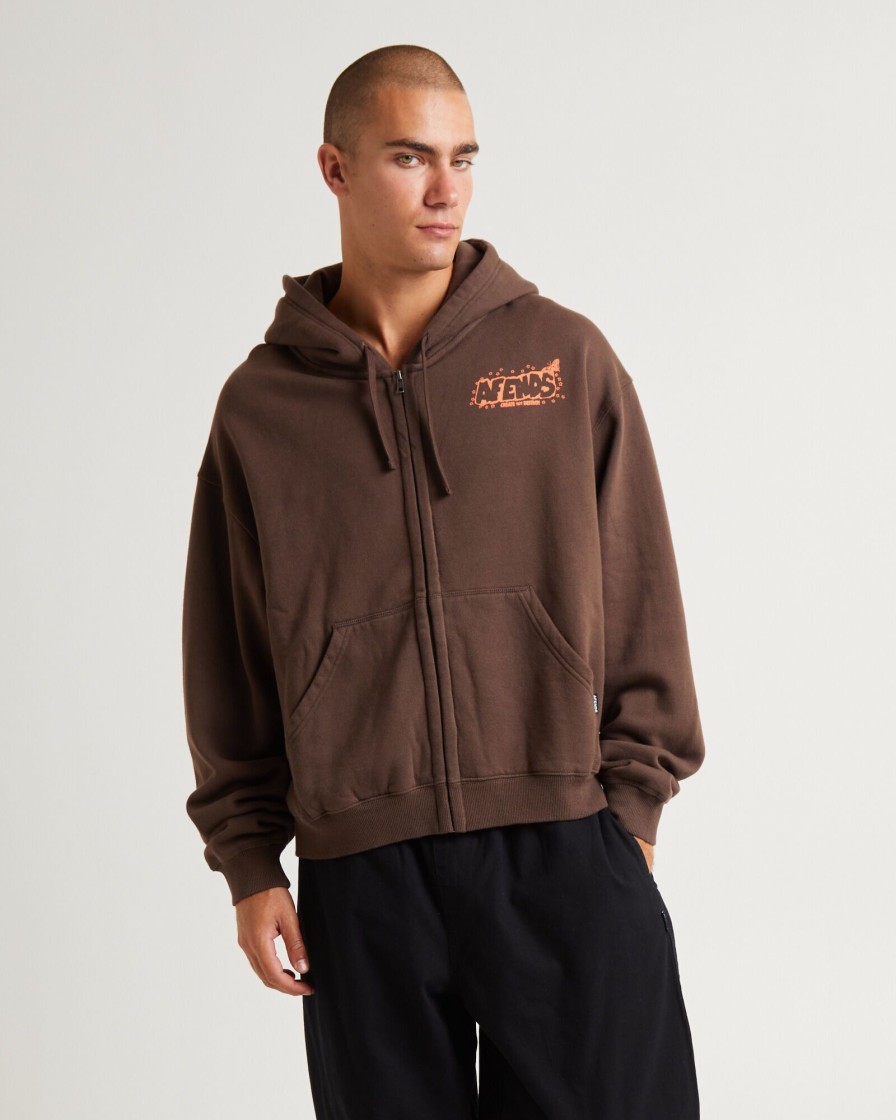 Clearance AFENDS Cosmic Life Recycled Zip Hoodie Coffee