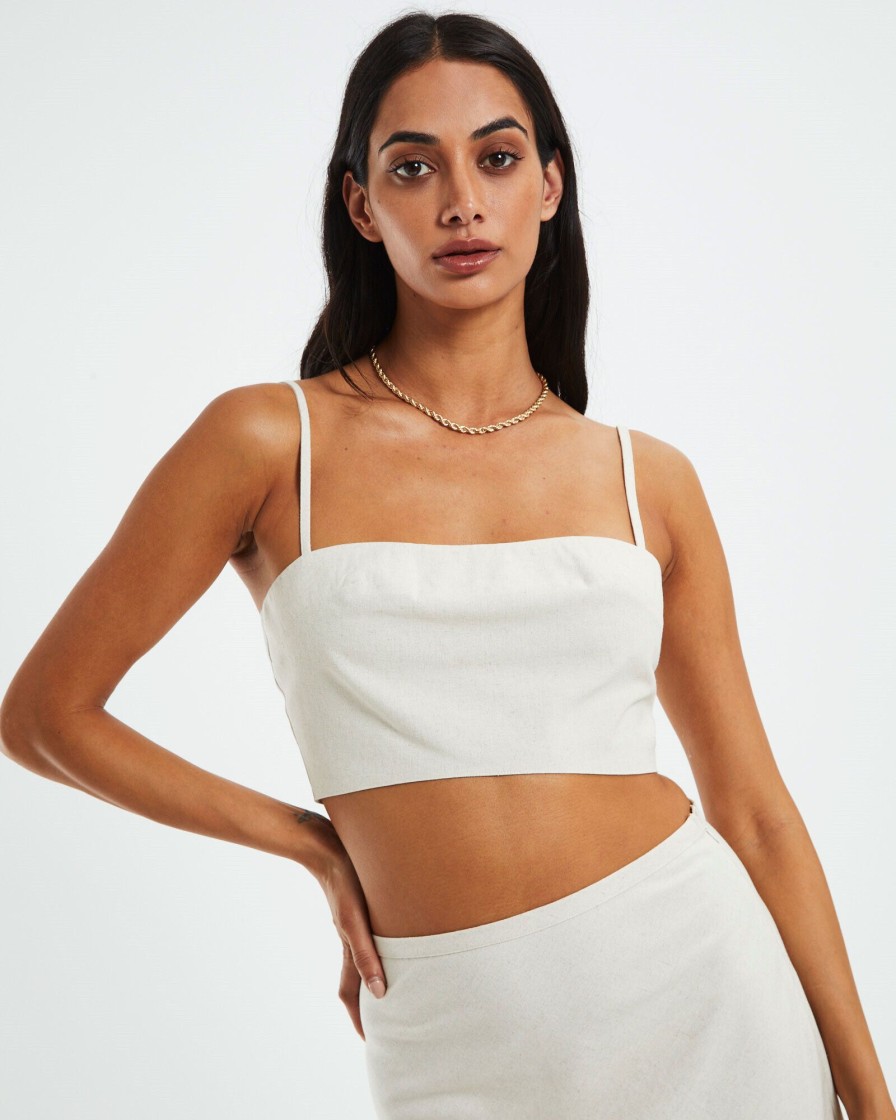 Clearance SUBTITLED Delilah Linen Bandeau Top Oat Marle