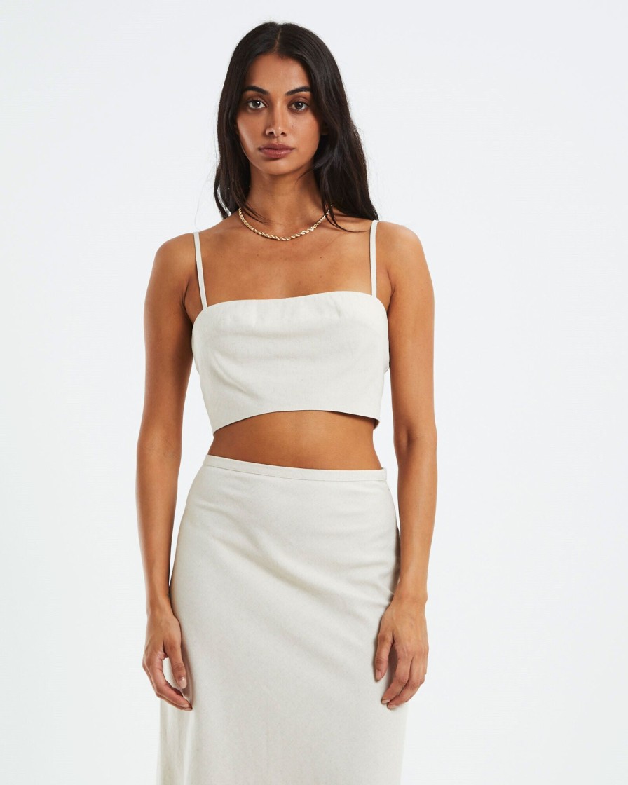 Clearance SUBTITLED Delilah Linen Bandeau Top Oat Marle