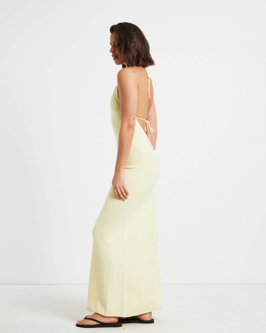 Clearance SUBTITLED Mimi Knit Tie Back Midi Dress In Butter Yellow