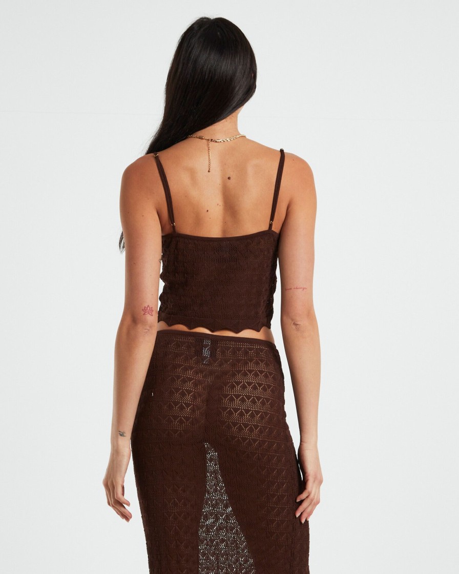 Clearance ALICE IN THE EVE Eleanora Lace Knit Cami Dark Chocolate Brown