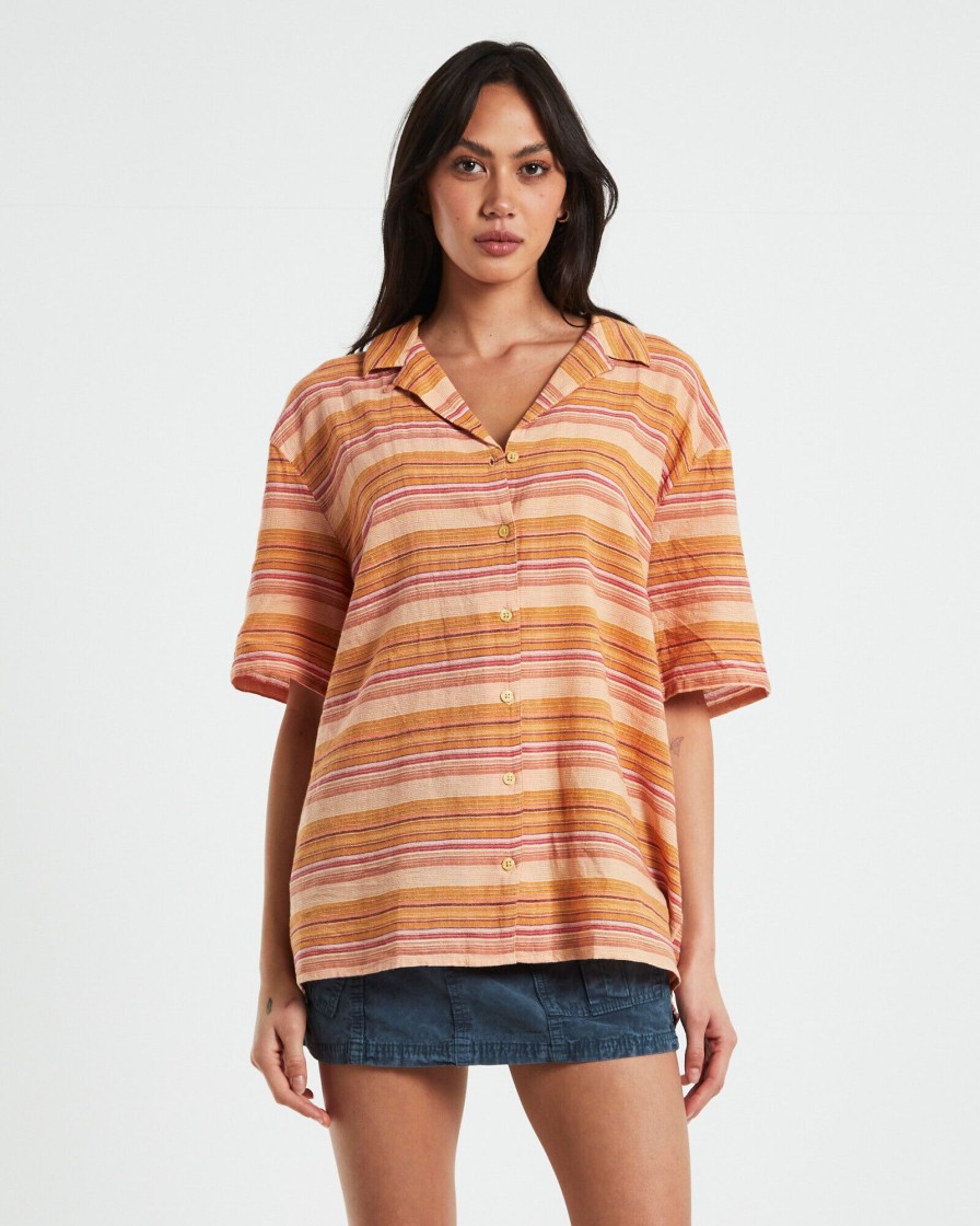 Clearance BDG URBAN OUTFITTERS Bdg Nolan Bowling Shirt Stripe Orange