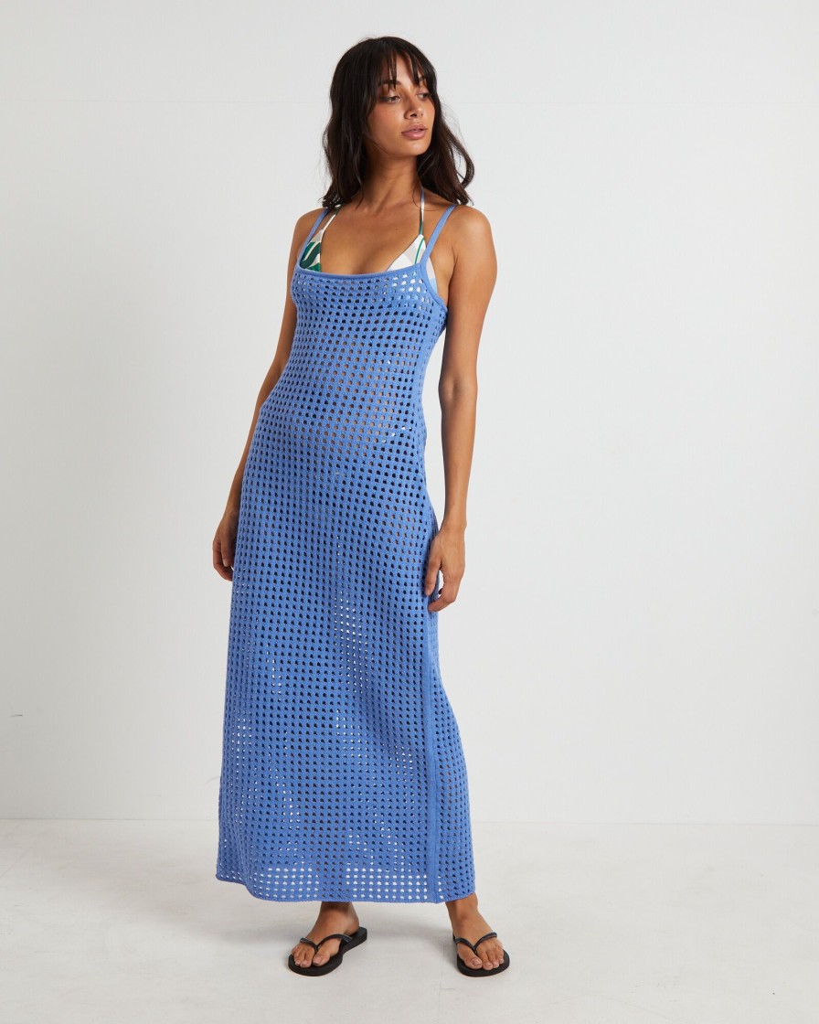 Wholesale SUBTITLED Calypso Crochet Midi Dress In Sea Blue