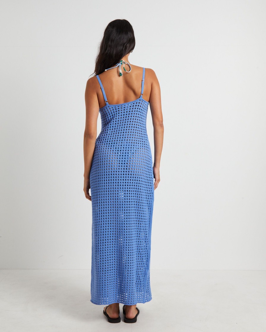 Wholesale SUBTITLED Calypso Crochet Midi Dress In Sea Blue