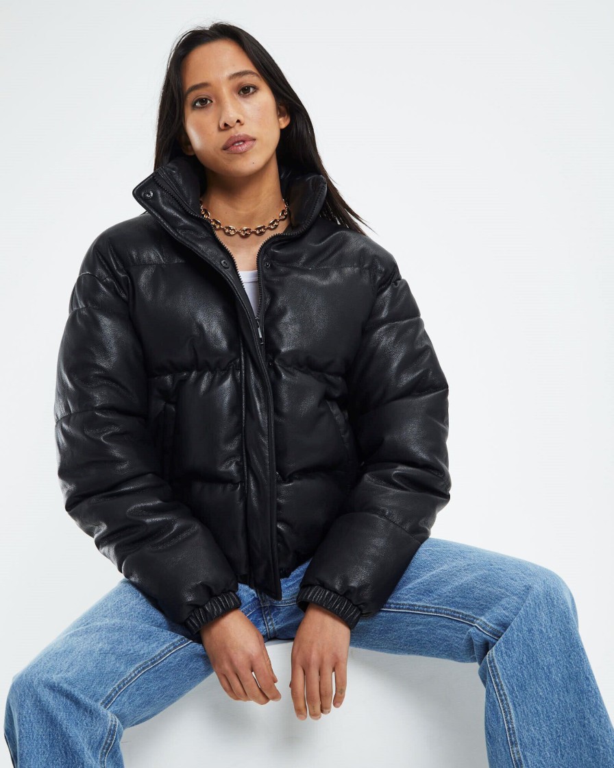 Best NEON HART Lennon Leather Look Puffa Jacket Black