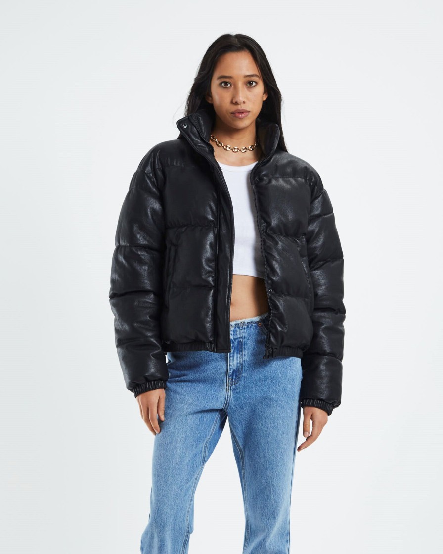 Best NEON HART Lennon Leather Look Puffa Jacket Black