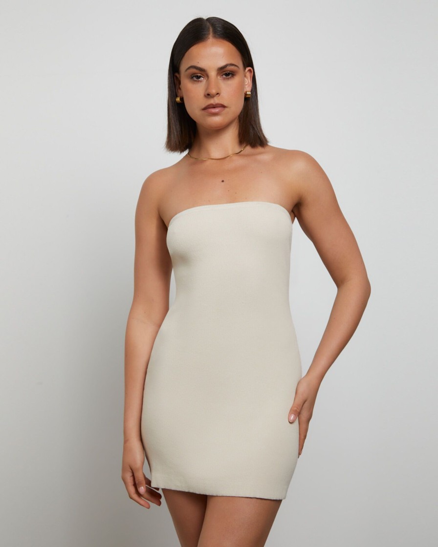 New GENERAL PANTS CO. BASICS Luxe Knitted Bandeau Mini Dress In Stone