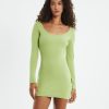 Clearance GENERAL PANTS CO. BASICS Open Neck Long Sleeve Dress Lime