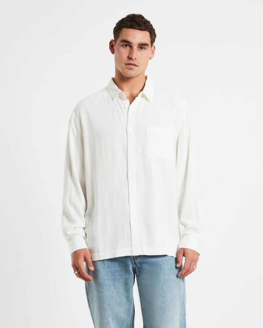 Clearance ARVUST Harrison Linen Long Sleeve Shirt In White