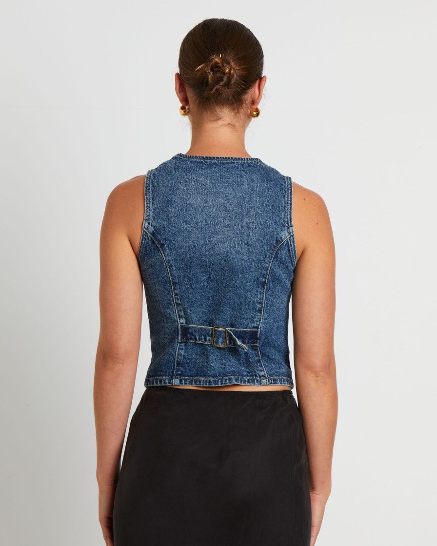 Clearance INSIGHT Howdy Denim Vest In Grunge Blue