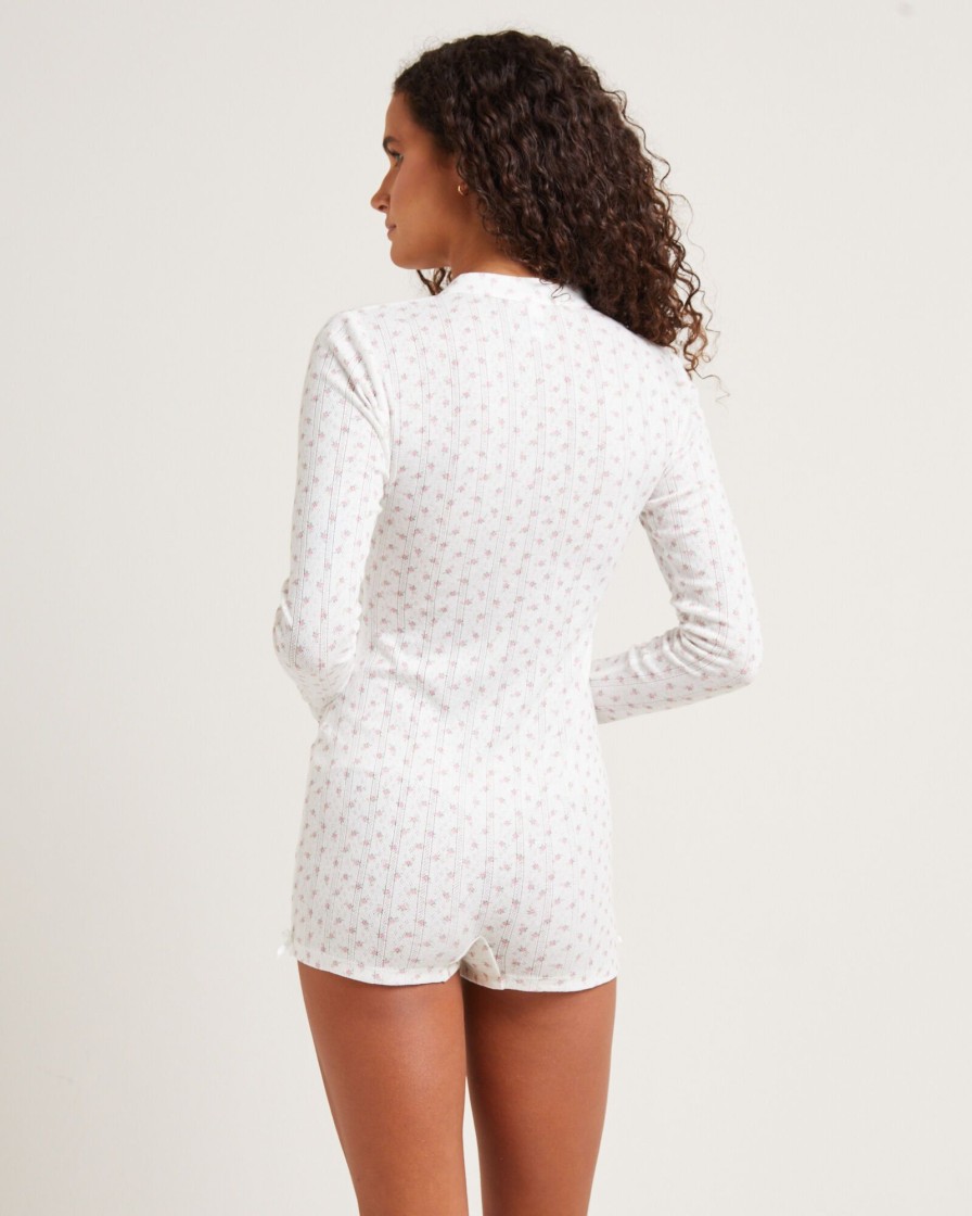 New LOVE NOTES Penny Pointelle Romper White Floral