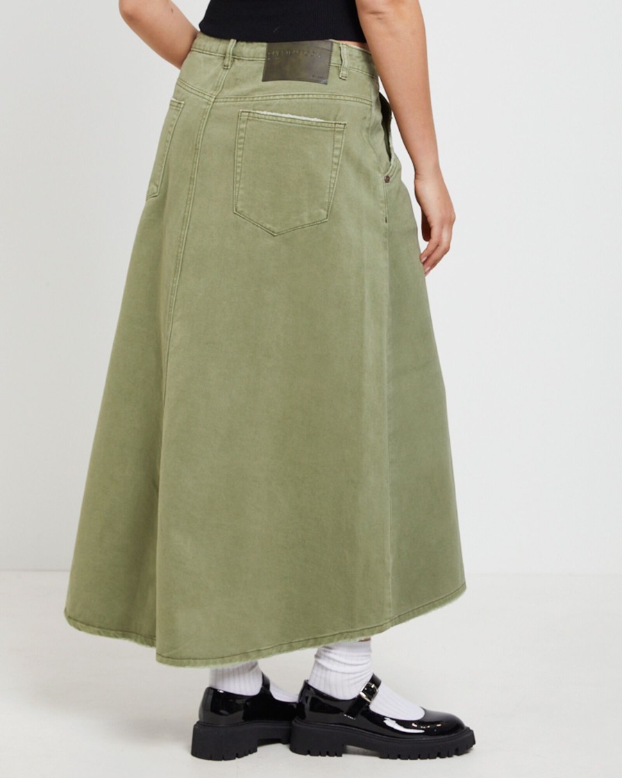 Best ONE TEASPOON St Khaki Mrs Carter Long Denim Skirt In Green