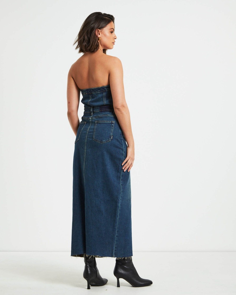 Wholesale INSIGHT Howdy Denim Tube Midi Dress In Vintage Blue