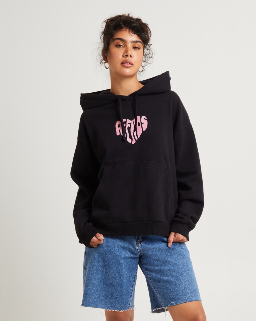 New AFENDS Mara Recycled Pull On Hoodie Black