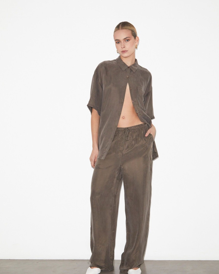 Online STUDIO Ember Silky Jacquard Pj Pants In Coffee Brown