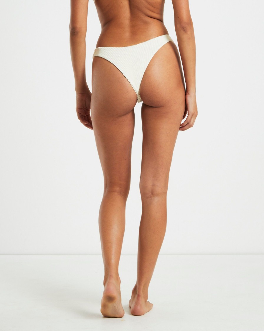 Hot SUBTITLED Rib Cheeky Cut Bikini Bottoms In Almond